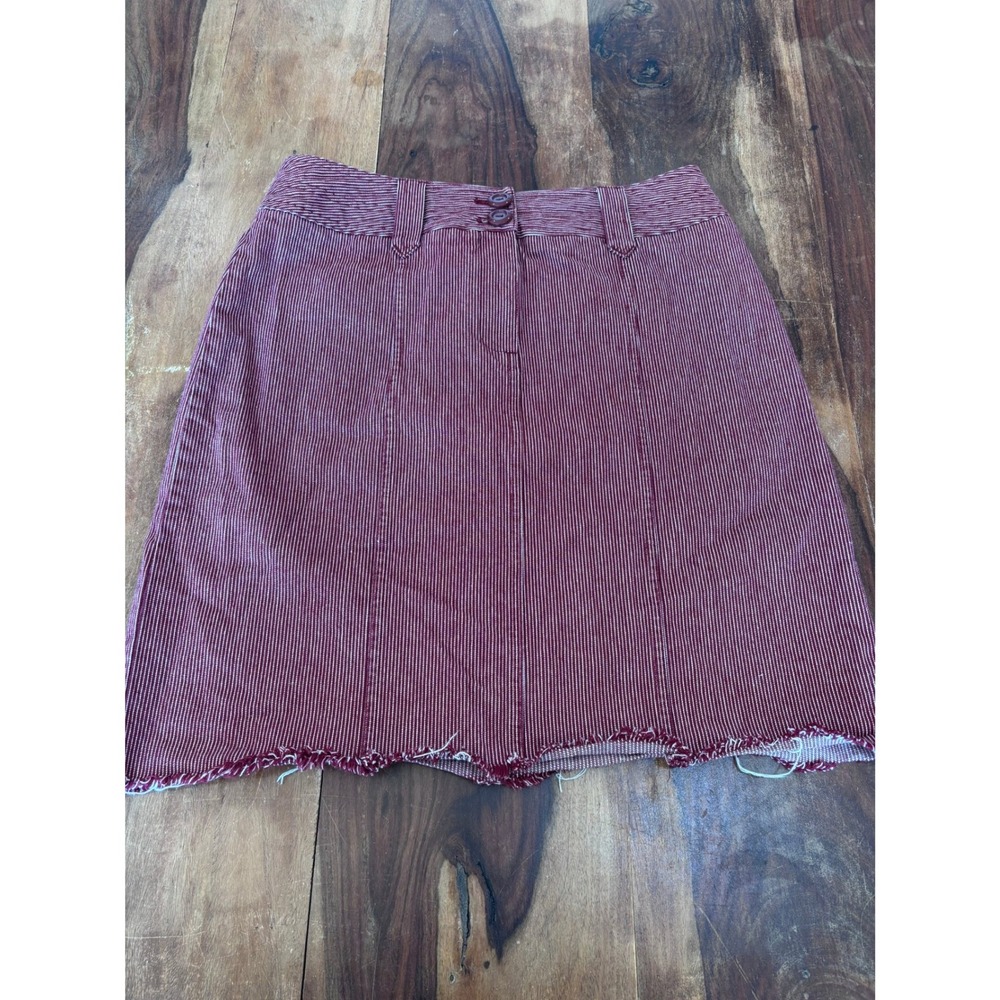 Christopher & Banks skirt women sz 12 burgundy pinstripe raw hem denim nautical